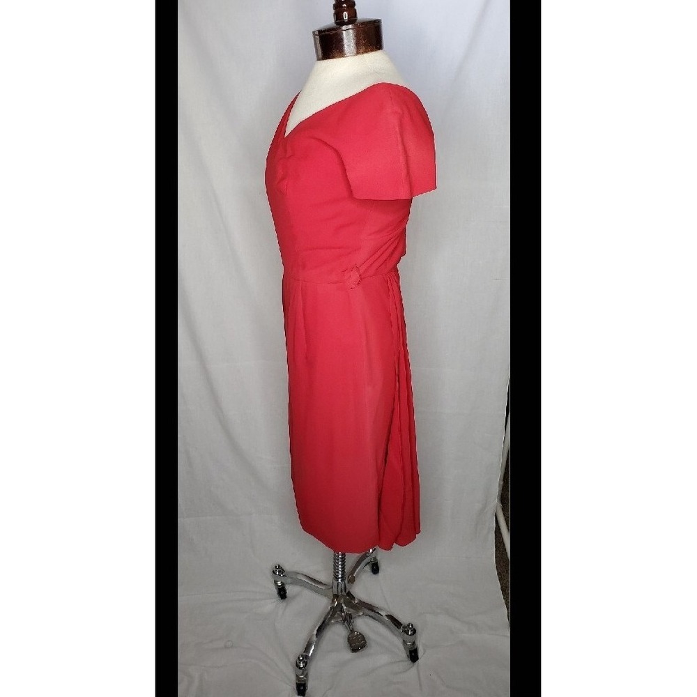 Vintage 1950s  Lipstick red dress with V-neck Draped Waist Shash Cocktail Dress - Picture 3 of 6